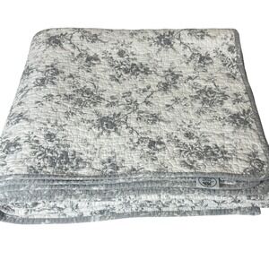 Laura Ashley Quilt Full Queen Gray White Floral Toile Reversible Cotton